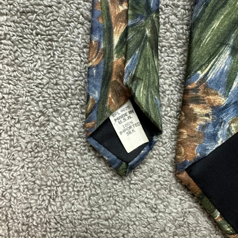 Lord Ascot Mens Silk Tie Tropical Botanical Leaf Print Blue Green Made in USA